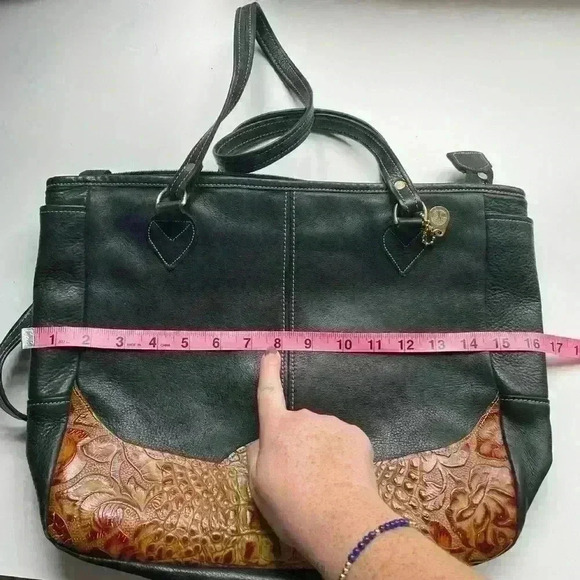 TANNERS CREEK LEATHER DESIGNS Black And Brown Purse Genuine Soft Pebbled Leather - Picture 13 of 14